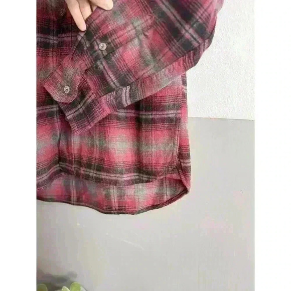 JACHS Flannel Shirt Mens M Red Black Plaid Long Sleeve Button Heritage Midweight - Picture 5 of 12